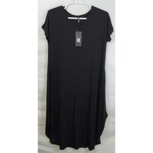 NWT Women's Prinstory Short Sleeve V-Neck T-shirt Dress - Black - XL